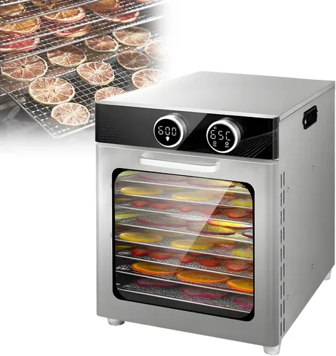 Food Dehydrator Machine 6-12 Stainless Steel Trays 1000W Meat Dehydrator for Home Use, 24H Timer & 195℉ Temperature Control Food Dryer for Jerky