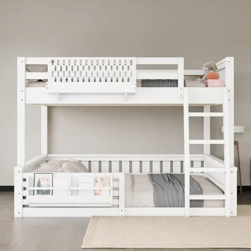 Vista 15 de Harper & Bright Designs Litera para niños de tamaño individual sobre individual, marco de cama individual de madera con escalera y barandillas