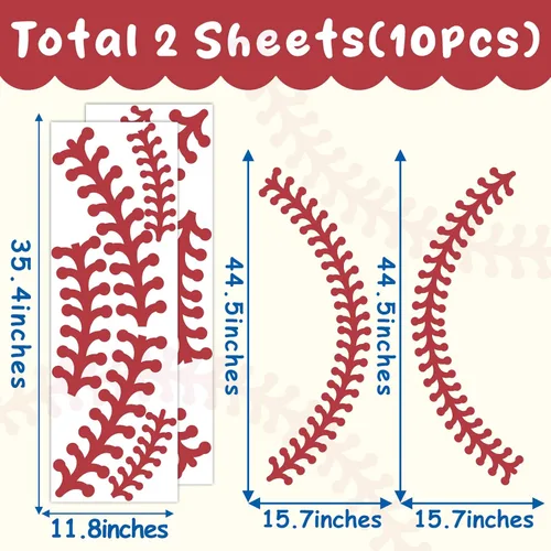 Vista 4 de Calcomanía de pared grande de béisbol, calcomanías de vinilo con puntadas de béisbol para techo, calcomanías de pared para despegar y pegar