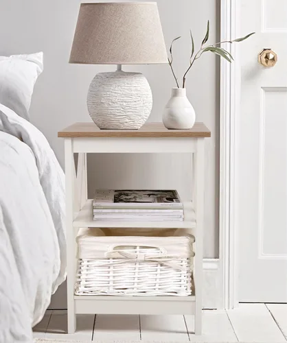 Vista 4 de PHI VILLA Juego de 2 Mesas Auxiliares para Sala de Estar, Mesas de Noche de Estilo Granja para Dormitorio, Mesa Auxiliar Pequeña Blanca Marfil