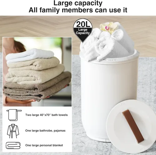 Vista 11 de SAMEAT - Calentadores de toallas con calefacción para baño - Calentador de toallas grande tipo cubo, asa de madera, apagado automático, espacio