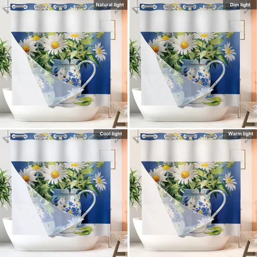 Vista 377 de Shrahala Father and Child Embracing No Hooks Shower Curtain with Snap in Liner Set, Tender Moment Captured Bathroom Décor Polyester Fiber Waterproof