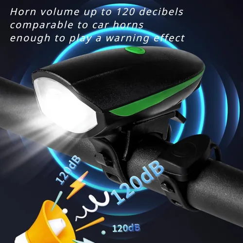 Vista 5 de Luces de bicicleta con juego de bocina USB recargable accesorios de bicicleta para niños adultos impermeable IPX5