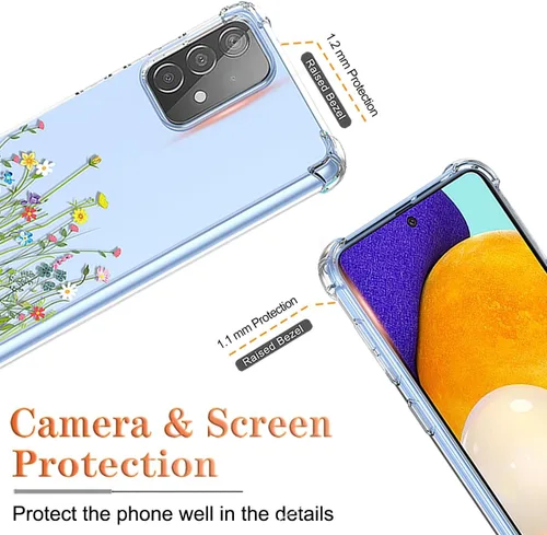 Vista 2 de Funda para Samsung Galaxy A52 5G/4G/Samsung A52S SM-A526 con protector de pantalla, funda transparente con patrones de jardín de flores, funda