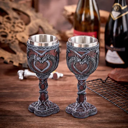Vista 3 de Cáliz de Dragón Dragón Negro Cáliz de Vino con Forma de Corazón de Dragón, Regalo de Dungeons and Dragons, paquete de 2.