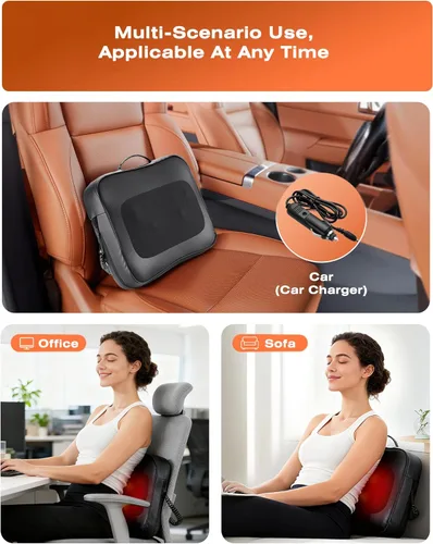 Vista 8 de Masajeador de espalda para aliviar el dolor de tejido profundo con calor – Shiatsu masaje de espalda para silla, almohadilla masajeadora de cuello