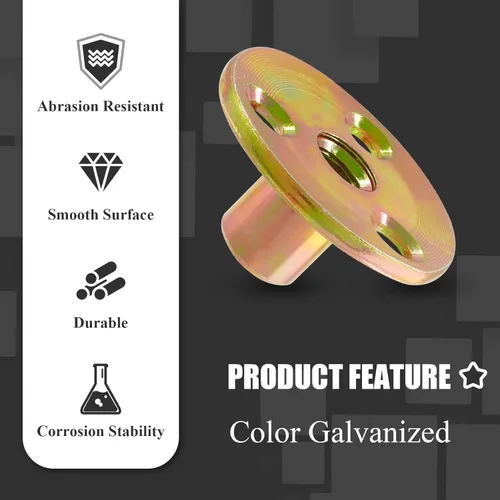 Vista 4 de 12 piezas Tuerca en T de base redonda, 1/4"-20 de acero al carbono con placa de hierro, tuerca de rosca hembra para muebles, accesorios