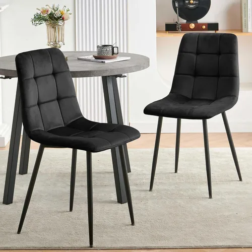 Vista 4 de Homedot Juego de mesa de comedor redonda de 5 piezas para 4, mesa de cocina gris de 37 pulgadas con 4 sillas de comedor negras sentadas