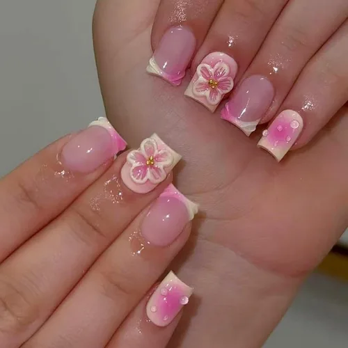 Vista 25 de Uñas Postizas de Mariposa con Purpurina Rosa - 24 piezas de Cobertura Completa Brillantes que se Pegan en Uñas Artificiales Acrílicas