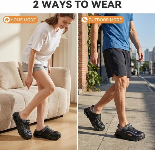 Vista 7 de Non-Slip Waterproof Clogs for Men Women, Breathable Tire-Inspired Platform Sandals with Convertible Strap, Summer Beach Shower & Garden Slippers