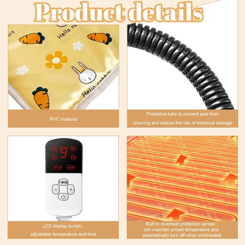 Vista 3 de La La Pet Almohadilla térmica para mascotas, 9 temperaturas ajustables, 110 V, cama climatizada con interruptor y tubo de protección de línea Verde