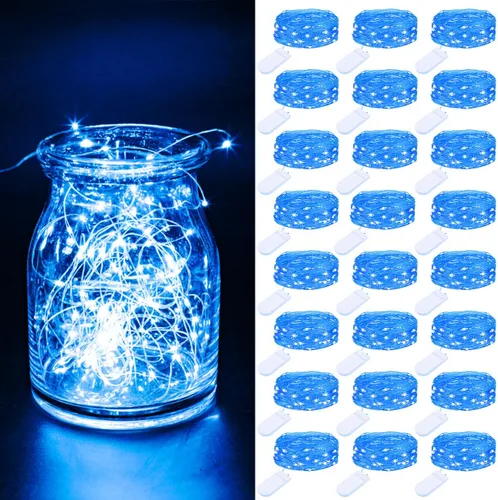 Vista 8 de litogo Paquete de 16 luces de hadas que funcionan con pilas, 2,1 metros, 20 luces LED, con alambre plateado impermeable, para tarros Mason