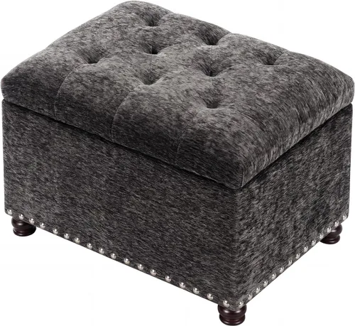 Vista 17 de Joveco Otomán de Almacenamiento, Banco Acolchado de Tela Rectangular de 24", Reposapiés para Sala de Estar y Dormitorio, Beige