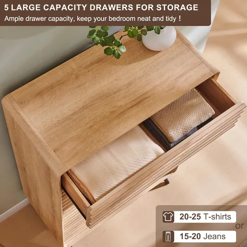 Vista 4 de RedLemon Cómoda de 5 cajones para dormitorio, cómoda de 48'' de altura estilo mediados de siglo con madera estriada, cómoda con cajones con pata