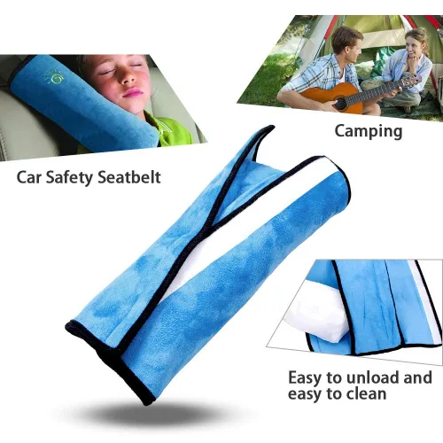 Vista 4 de 2 almohadas azules para cinturón de seguridad para niños, almohada para cinturón de seguridad de bebé, protector de almohada de asiento de automóvil