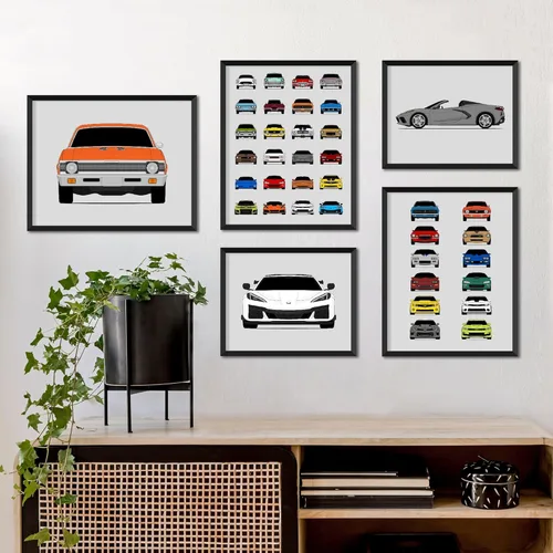 Vista 5 de Custom Car Posters Handmade Poster compatible with Chevy Corvette C7 Z51 Stingray (2014-2019) (Front and Rear) 7th Generation Print Wall Art Décor
