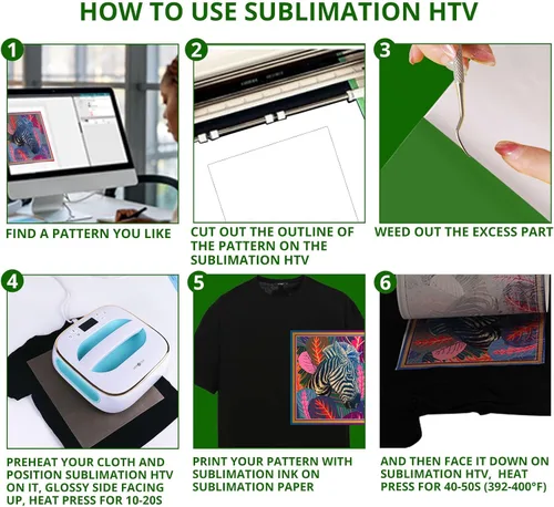 Vista 8 de HTVRONT HTV de Sublimación para Tela Oscura/Clara - Vinilo de Sublimación Brillante 12" X 10 Pies para Camisetas - Funciona Junto con Papel