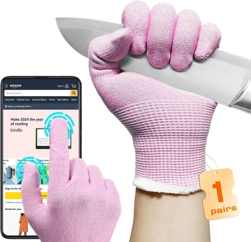 JDL Guantes resistentes a cortes ANSI A5 para mujeres, grado alimenticio, protección contra cuchillos, manejo de vidrio, comodidad superior y