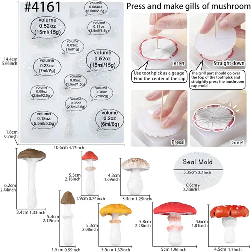 Vista 2 de FUNSHOWCASE Molde y veta de silicona para fundición de arcilla polimérica de hongos Life Like para decoración de pasteles de fondant, modelado
