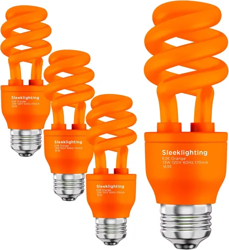Vista 8 de SLEEKLIGHTING Bombilla CFL en espiral de 13 W, aprobada por UL, 120 voltios, base mediana E26 (paquete de 4) (negro y naranja)