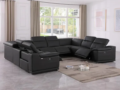 Vista 425 de BlackJack Furniture Venice - Sofá modular de cuero italiano de grano superior de 5 piezas con 3 reclinables eléctricos, reposacabezas ajustable