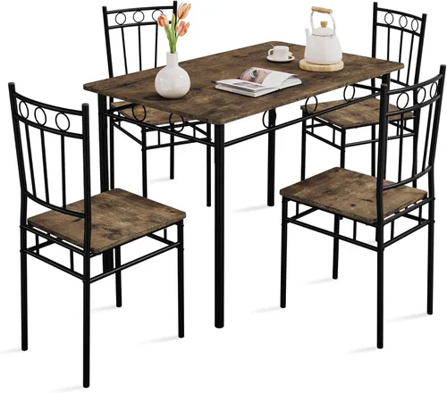 Vista 2 de Vipbear Juego de mesa de cocina de 5 piezas, juego de mesa de comedor para 4, juegos de mesa de comedor con 4 sillas, juego de mesa de cocina
