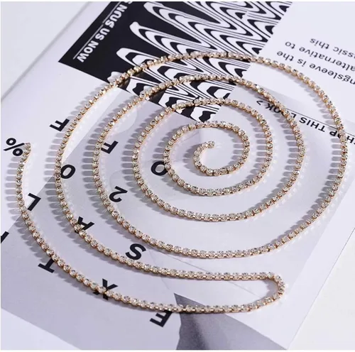 Vista 8 de Collar de oro con borlas de diamantes de imitación, gargantilla larga de cristal sexy, accesorios para mujer, joyería corporal, fiesta de discoteca