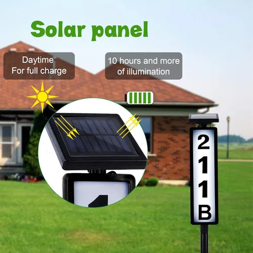 Vista 2 de FORUP Letrero de números de dirección de casa con luz solar, luz solar con números de casa, placa de dirección iluminada por LED para exteriores