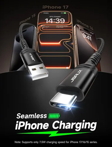 Vista 2 de JSAUX - Paquete de 3 cables USB C 3 A de carga rápida (10/6.6/3.3 pies), USB A a tipo C, trenzado de nailon compatible con Samsung Galaxy Gris