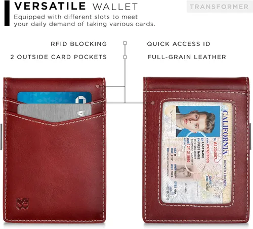 Vista 4 de SERMAN BRANDS - Cartera delgada con clip de billetes para hombre, con bolsillo delantero, tarjetero, bloqueo de interferencia de radiofrecuencia