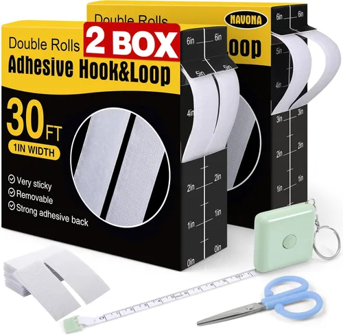 Vista 8 de Navona Tiras de gancho y bucle de 30 pies x 1 pulgada con adhesivo, 2 rollos de cinta de gancho y bucle resistente con respaldo para el hogar