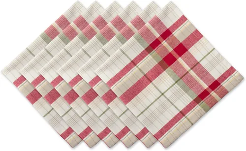 DII Orchard Plaid Collection - Artículos esenciales de mesa de lino, juego de servilletas, 20x20, gris pardo/rojo, 6 piezas