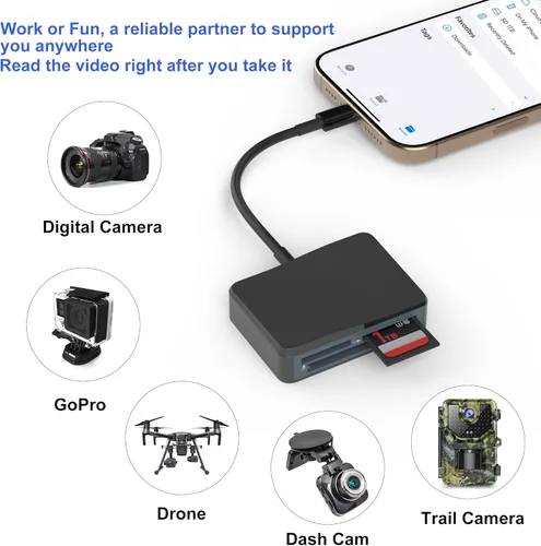 Vista 5 de Lector de tarjetas SD, 4 en 1 USB C a SD/TF/CF/MS lector de tarjetas con adaptador USB a USB C, lector de tarjetas de memoria para iPhone 17/16/15