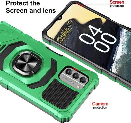 Vista 6 de Compatible con Nokia G310 5G Funda para teléfono con protector de pantalla de vidrio templado, soporte de anillo para montaje magnético de Negro