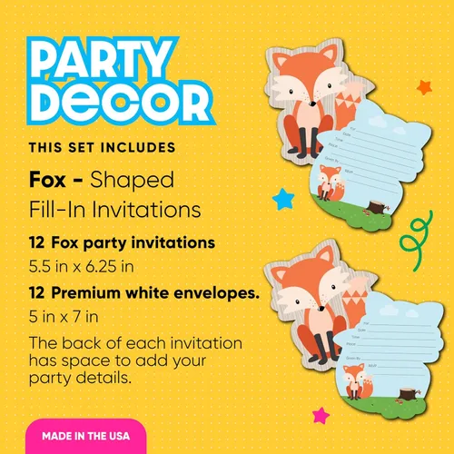 Vista 2 de Big Dot of Happiness Fox - Invitaciones de relleno en forma de zorro - Tarjetas de invitación para baby shower o fiesta de cumpleaños con sobres