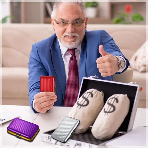 Vista 6 de Cartera de aluminio para tarjetas de crédito, 24 unidades, delgada, mini bloqueo RFID, protector de tarjetas de crédito, funda rígida para tarjetas