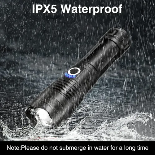 Vista 6 de Tongtai Linterna LED recargable, 10000 linternas de alto lumen más brillantes, linterna táctica P50.2 actualizada con 5 modos, zoom, linterna