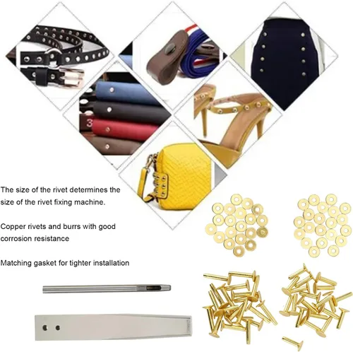 Vista 3 de QANYEGN Kit de 40 remaches de cobre, remaches de cobre con vidente de rebabas de acero inoxidable, juego de pch de cuero, cierre de remache