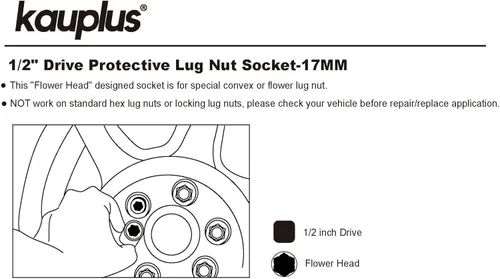 Vista 6 de Tuerca protectora de rueda de 1/2" – Tuerca de llanta convexa de cabeza de flor de 0.669 in