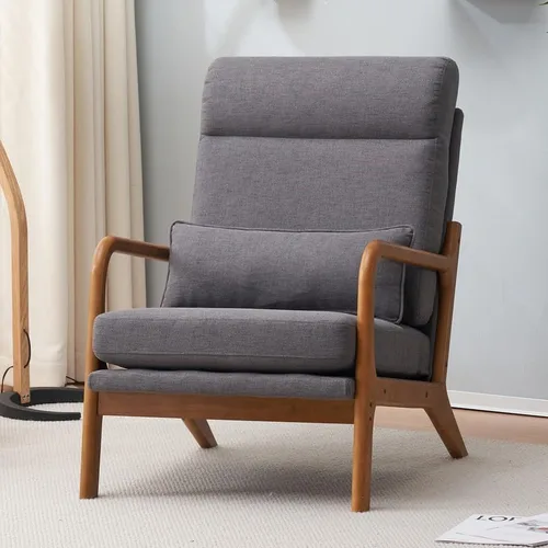 Vista 19 de Modern Accent Chairs for Living Room,Bronzing Cloth Comfy Reading Chair Leisure Armchairs with Pillow,Lounge Single Sofa Vanity Chair for Dark Grey