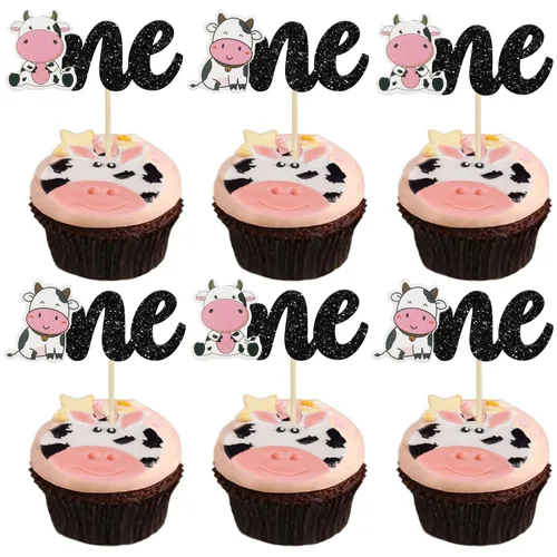 Vista 10 de Gyufise 21 decoraciones para tartas, decoración de pastel de granja temática de vaca con bolas de espuma, baby shower, suministros para fiesta