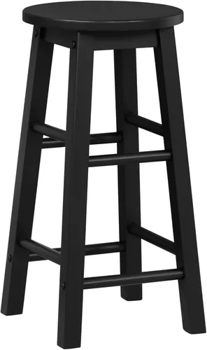Vista 19 de Linon Zeke - Taburete de bar redondo sin respaldo de madera maciza negra con altura de asiento de 29 pulgadas