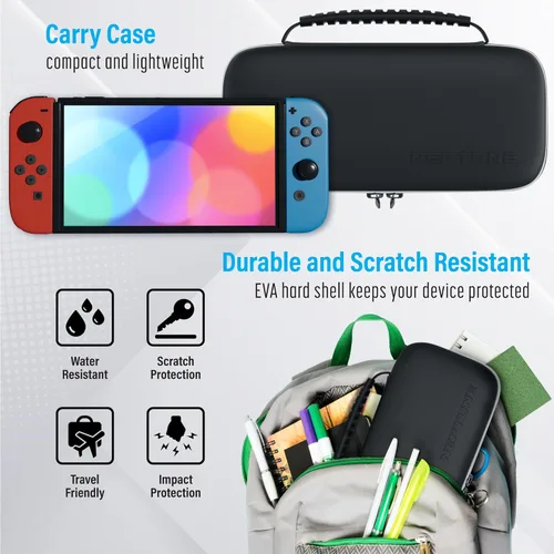 Vista 2 de Neptune Switch Carry Case - Protective Shell for Switch & OLED - Game Cartridge Holder - Water & Scratch-Resistant - Travel-Friendly Accessory With