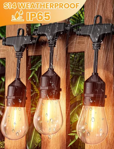 Vista 3 de Svater Cadena de luces LED para exteriores de 25 pies, luces de patio para exteriores con 9 bombillas S14 inastillables, 1 vatio E26 regulable, IP65