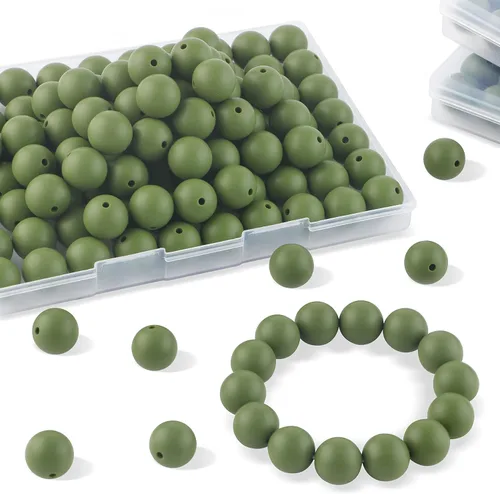 Vista 9 de Sunrony 70 cuentas de silicona para hacer collares, cuentas redondas de silicona a granel de 0.591 in para bolígrafos (blanco)