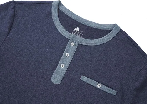 Vista 2 de GEEK LIGHTING Camisa Henley de manga larga para hombre, casual, con botones, básica, ajuste regular, cuello