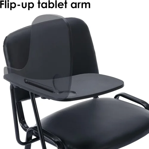 Vista 5 de Sillas de recepción de cuero de vinilo con escritorio adjunto, sillas apilables negras para sala de espera, silla de aula negra para estudiantes