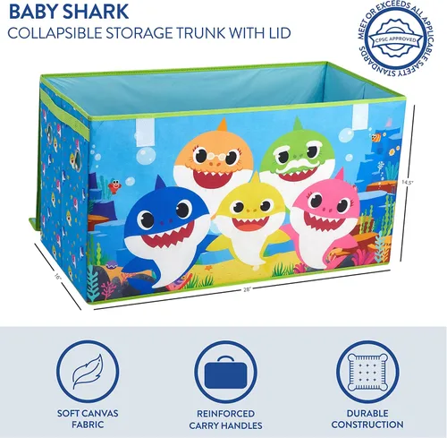 Vista 2 de Idea Nuova Baby Shark - Baúl plegable para almacenamiento de juguetes de niños, duradero, con tapa