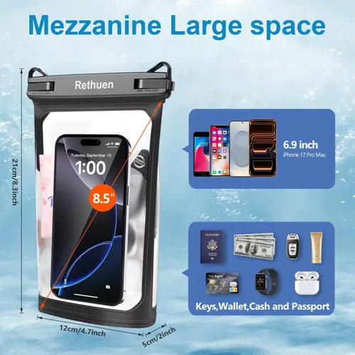 Vista 2 de Bolsa grande impermeable para teléfono, paquete de 2 bolsas flotantes impermeables para iPhone 17 16 15 Pro Max Galaxy S26 S25 S24 Ultra para todos