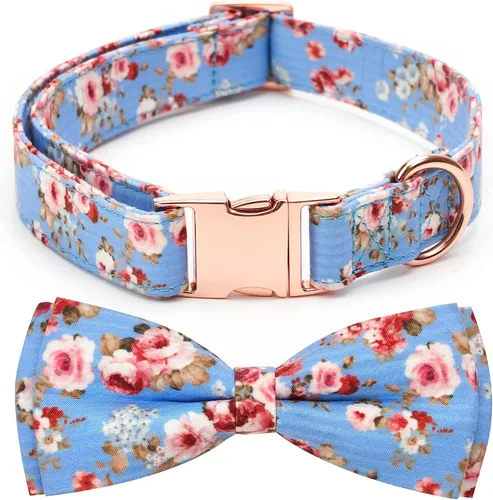 Vista 9 de Collar ajustable con moño para perros con patrones bonitos estampados, collares suaves para mascotas para perros pequeños, medianos y grandes
